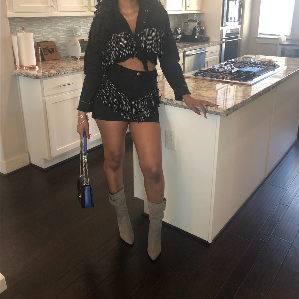 Two Piece Denim Skirt Set w/ Silver Shingles